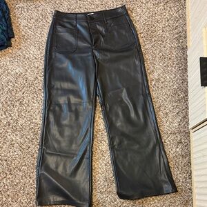 Black Faux Leather Women wide leg pants